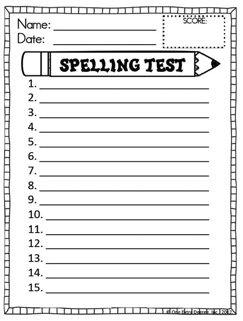 Spelling Test Template 15 Words Free Printable